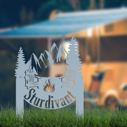 Campsite Sign, Custom Metal Yard Stake with Last Name for camp ground