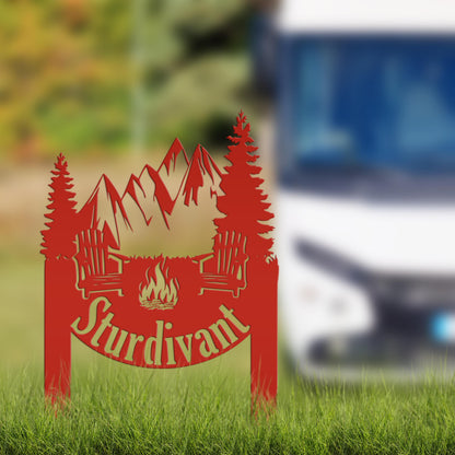 Campsite Sign, Custom Metal Yard Stake with Last Name for camp ground