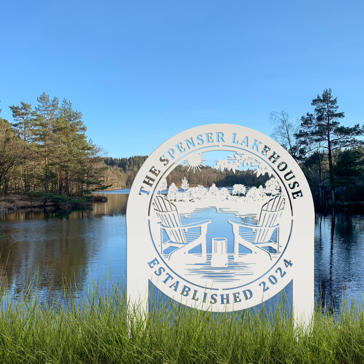 Outdoor Metal Sign with Lake Scene, Personalized Address or Lake Lot Sign, Unique gift idea