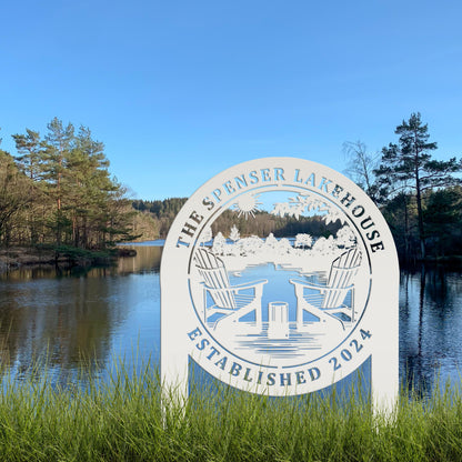 Outdoor Metal Sign with Lake Scene, Personalized Address or Lake Lot Sign, Unique gift idea
