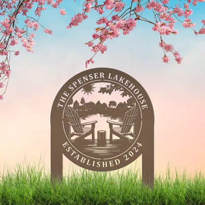 Outdoor Metal Sign with Lake Scene, Personalized Address or Lake Lot Sign, Unique gift idea