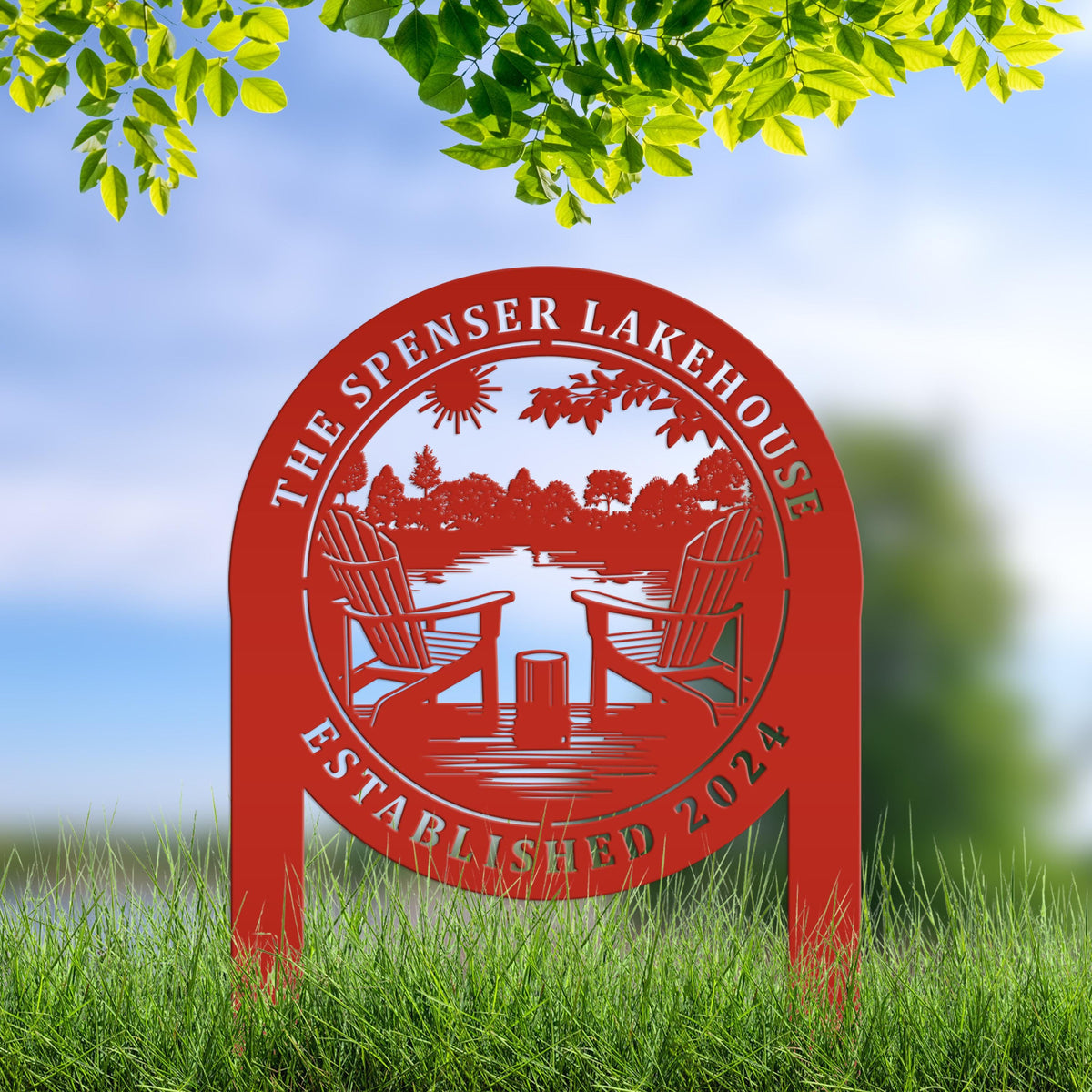 Outdoor Metal Sign with Lake Scene, Personalized Address or Lake Lot Sign, Unique gift idea