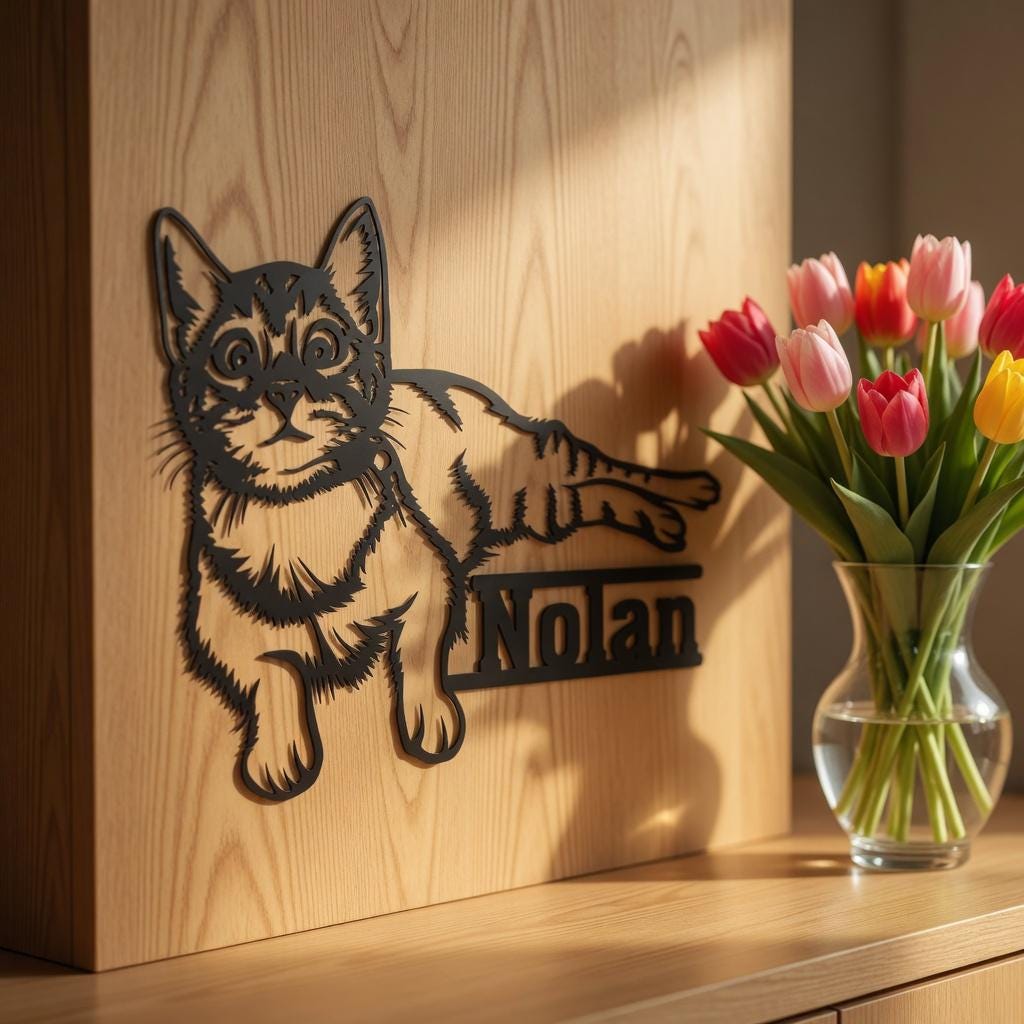 Personalized Pet Portrait Metal Sign, Personalized Cat Name Decor, Unique Cat Wall Hanging