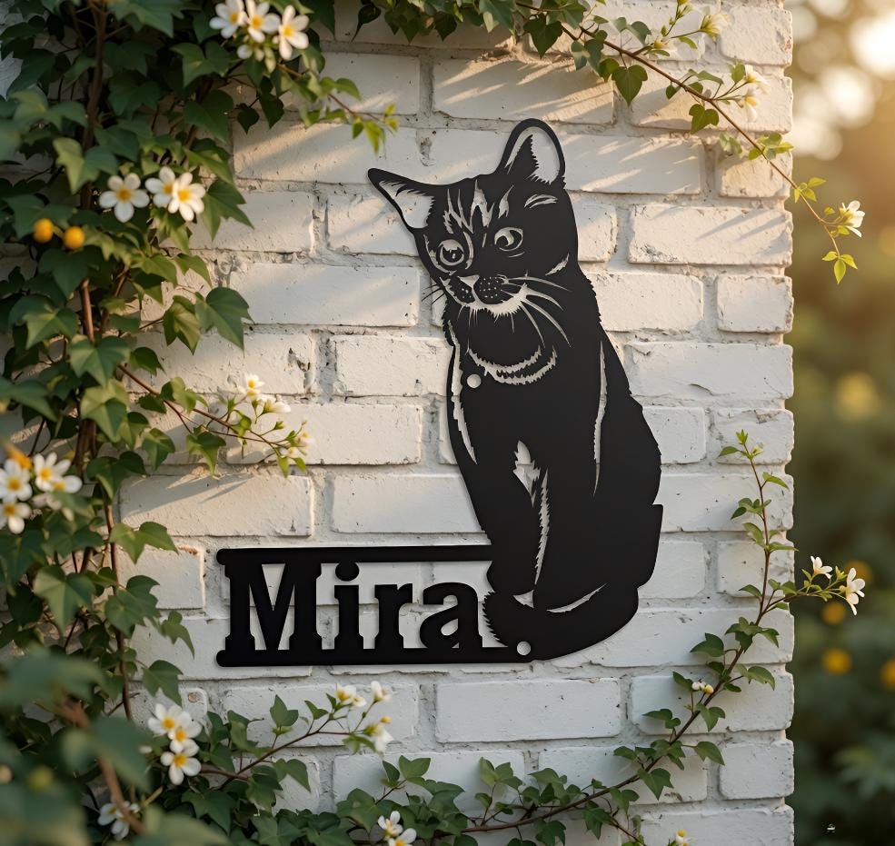 Personalized Pet Portrait Metal Sign, Personalized Cat Name Decor, Unique Cat Wall Hanging