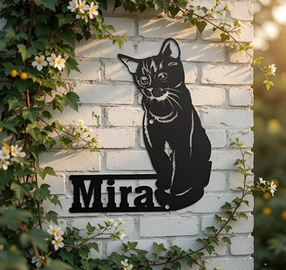 Personalized Pet Portrait Metal Sign, Personalized Cat Name Decor, Unique Cat Wall Hanging