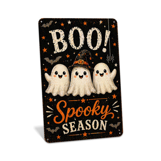 Boo Spooky Season Sign, Cute Ghost Sign, Halloween Metal Sign, Cute Halloween Decor, Spooky Cute Decor, Ghost Wall Art, Boo Sign Decor
