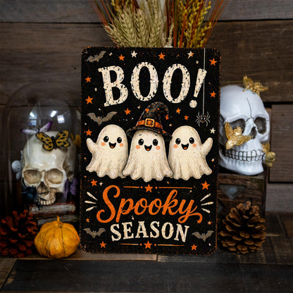 Boo Spooky Season Sign, Cute Ghost Sign, Halloween Metal Sign, Cute Halloween Decor, Spooky Cute Decor, Ghost Wall Art, Boo Sign Decor