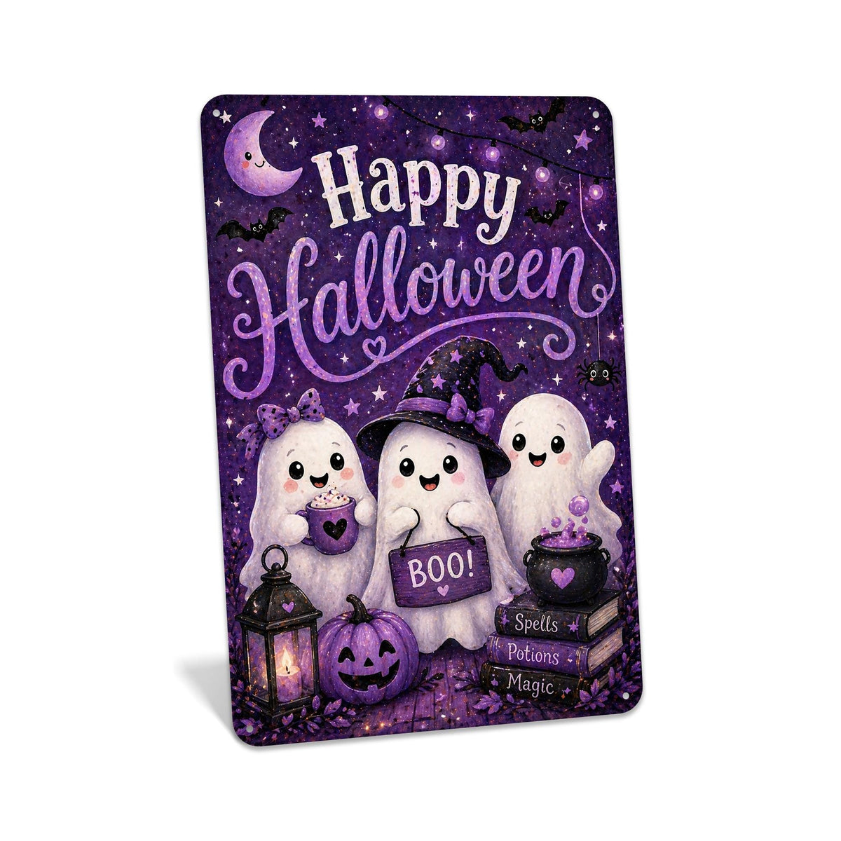 Happy Halloween Sign, Cute Ghost Sign, Halloween Metal Sign, Spooky Cute Decor, Ghost Wall Art, Trick Or Treat, Boo Sign Decor, Kids Art