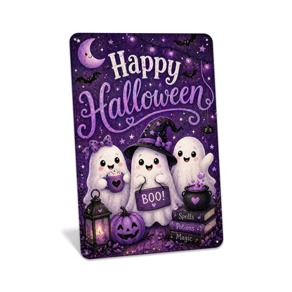 Happy Halloween Sign, Cute Ghost Sign, Halloween Metal Sign, Spooky Cute Decor, Ghost Wall Art, Trick Or Treat, Boo Sign Decor, Kids Art