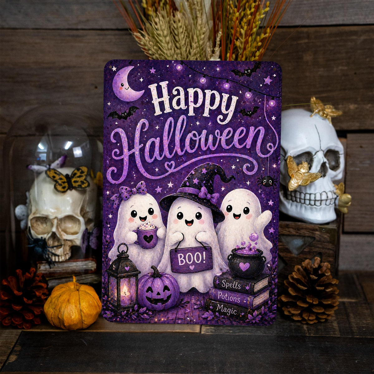 Happy Halloween Sign, Cute Ghost Sign, Halloween Metal Sign, Spooky Cute Decor, Ghost Wall Art, Trick Or Treat, Boo Sign Decor, Kids Art