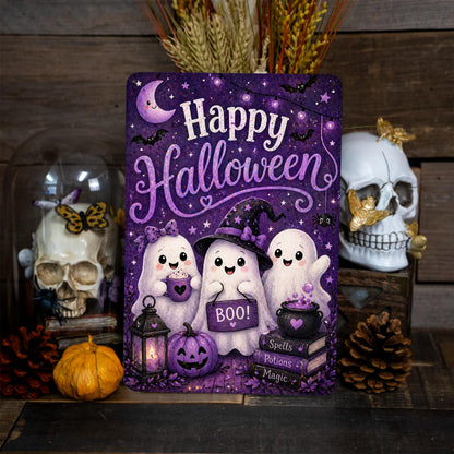 Happy Halloween Sign, Cute Ghost Sign, Halloween Metal Sign, Spooky Cute Decor, Ghost Wall Art, Trick Or Treat, Boo Sign Decor, Kids Art