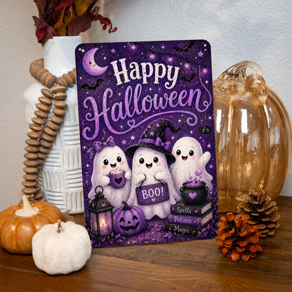 Happy Halloween Sign, Cute Ghost Sign, Halloween Metal Sign, Spooky Cute Decor, Ghost Wall Art, Trick Or Treat, Boo Sign Decor, Kids Art