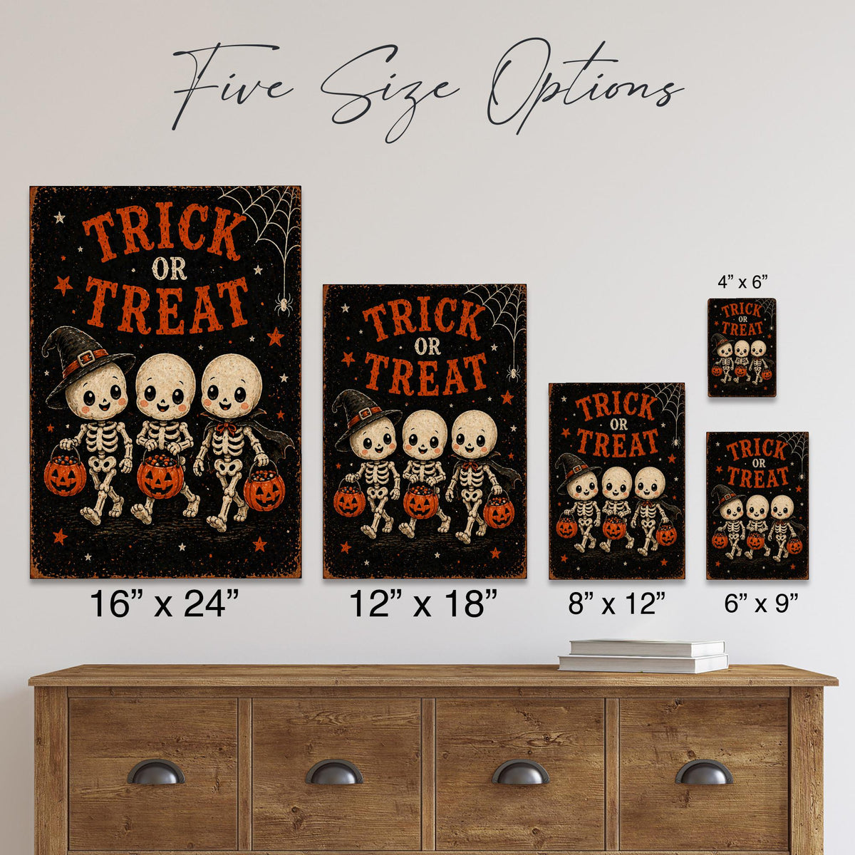 Trick Or Treat Sign, Halloween Metal Sign, Halloween Decor, Halloween Porch Sign, Trick Or Treat Decor, Fall Halloween Decor, Cute Skeleton