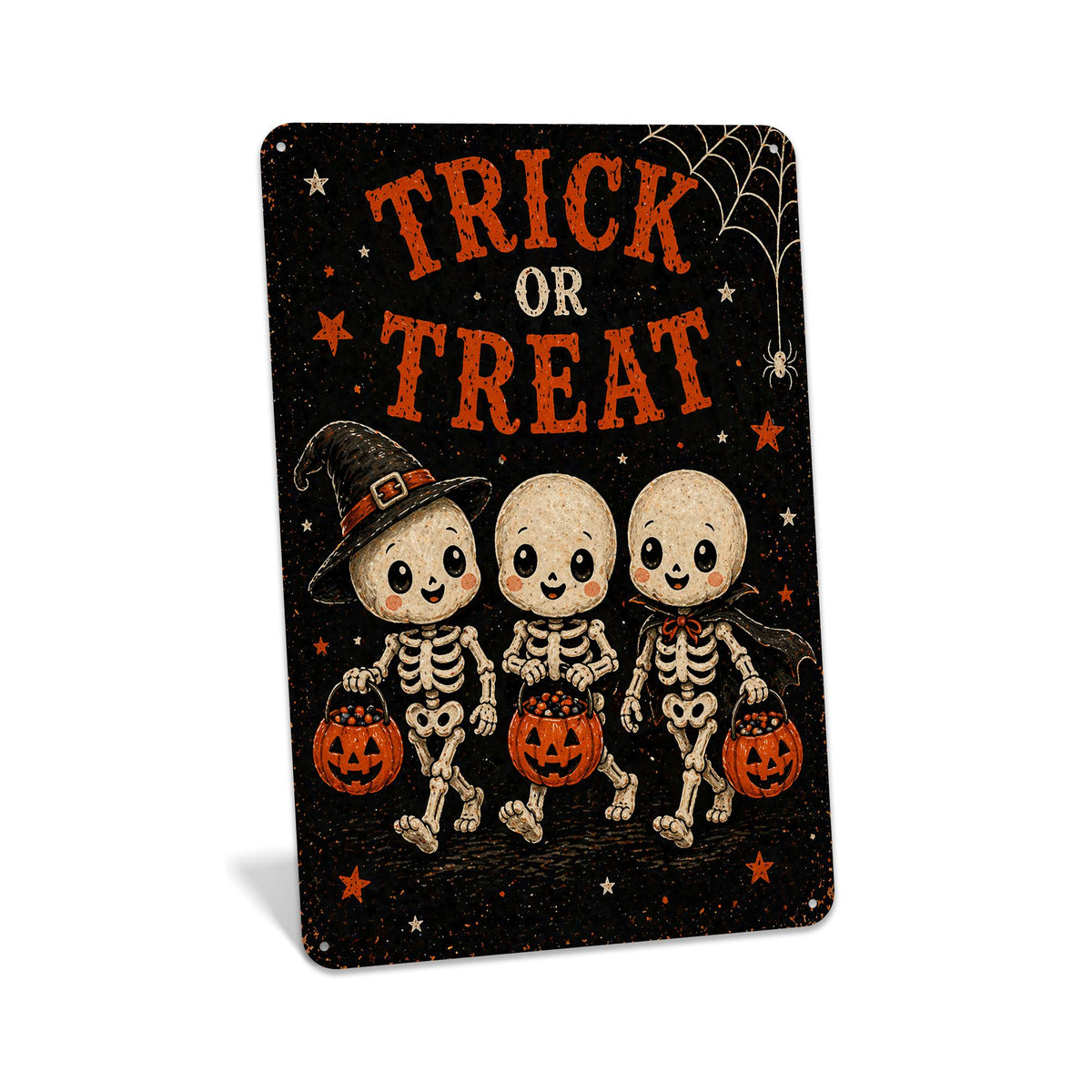 Trick Or Treat Sign, Halloween Metal Sign, Halloween Decor, Halloween Porch Sign, Trick Or Treat Decor, Fall Halloween Decor, Cute Skeleton