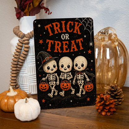 Trick Or Treat Sign, Halloween Metal Sign, Halloween Decor, Halloween Porch Sign, Trick Or Treat Decor, Fall Halloween Decor, Cute Skeleton
