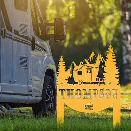 Camping Sign with Your Name | Personalized Camper Yard Stake for RVs, Campsites, or Backyards | Custom Outdoor Metal Decor