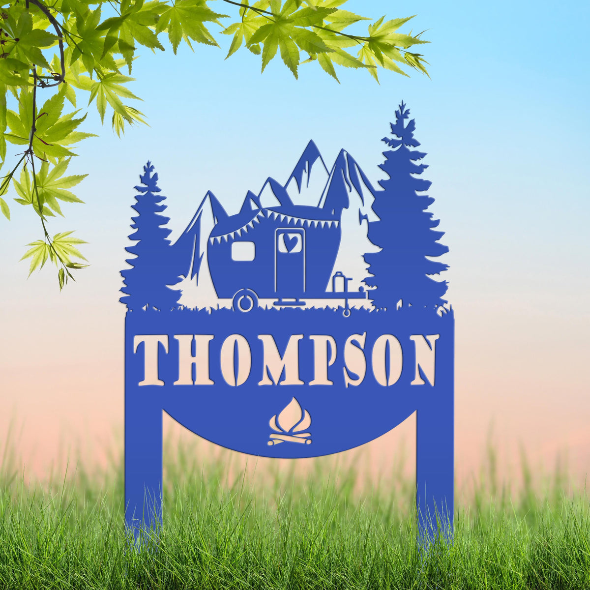 Camping Sign with Your Name | Personalized Camper Yard Stake for RVs, Campsites, or Backyards | Custom Outdoor Metal Decor
