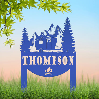 Camping Sign with Your Name | Personalized Camper Yard Stake for RVs, Campsites, or Backyards | Custom Outdoor Metal Decor