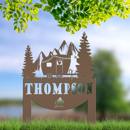 Camping Sign with Your Name | Personalized Camper Yard Stake for RVs, Campsites, or Backyards | Custom Outdoor Metal Decor