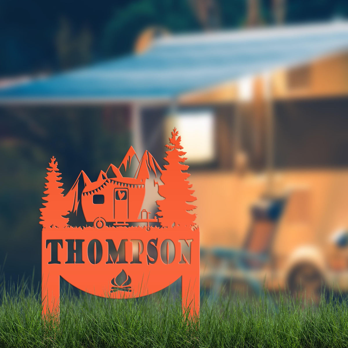 Camping Sign with Your Name | Personalized Camper Yard Stake for RVs, Campsites, or Backyards | Custom Outdoor Metal Decor