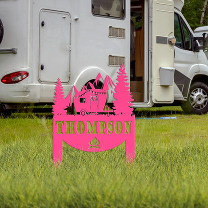 Camping Sign with Your Name | Personalized Camper Yard Stake for RVs, Campsites, or Backyards | Custom Outdoor Metal Decor