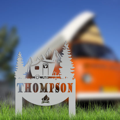 Camping Sign with Your Name | Personalized Camper Yard Stake for RVs, Campsites, or Backyards | Custom Outdoor Metal Decor