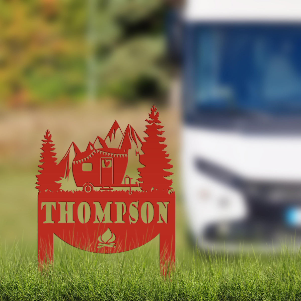 Camping Sign with Your Name | Personalized Camper Yard Stake for RVs, Campsites, or Backyards | Custom Outdoor Metal Decor