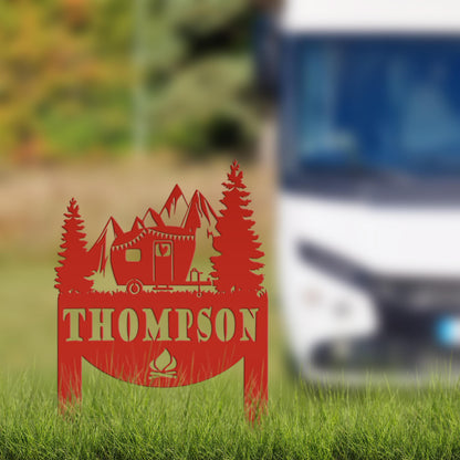 Camping Sign with Your Name | Personalized Camper Yard Stake for RVs, Campsites, or Backyards | Custom Outdoor Metal Decor