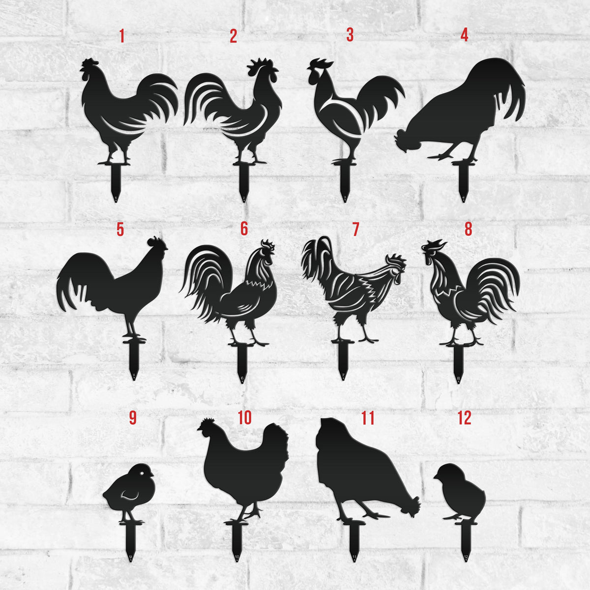 Assorted Chicken Garden Metal Yard Stakes