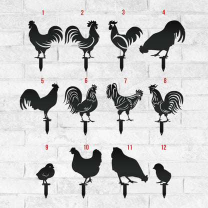 Assorted Chicken Garden Metal Yard Stakes