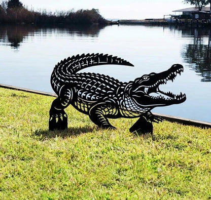 Crocodile Yard Decor, Metal Gator Lawn Ornament, Southern Garden Art Gift, Gift for dad