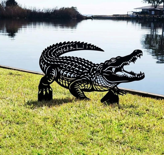 Crocodile Yard Decor, Metal Gator Lawn Ornament, Southern Garden Art Gift, Gift for dad