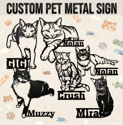 Personalized Pet Portrait Metal Sign, Personalized Cat Name Decor, Unique Cat Wall Hanging