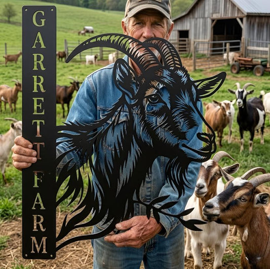Personalized Goat Farm Sign, Rustic Goat Metal Wall Art, Custom Farmhouse Fence Decor
