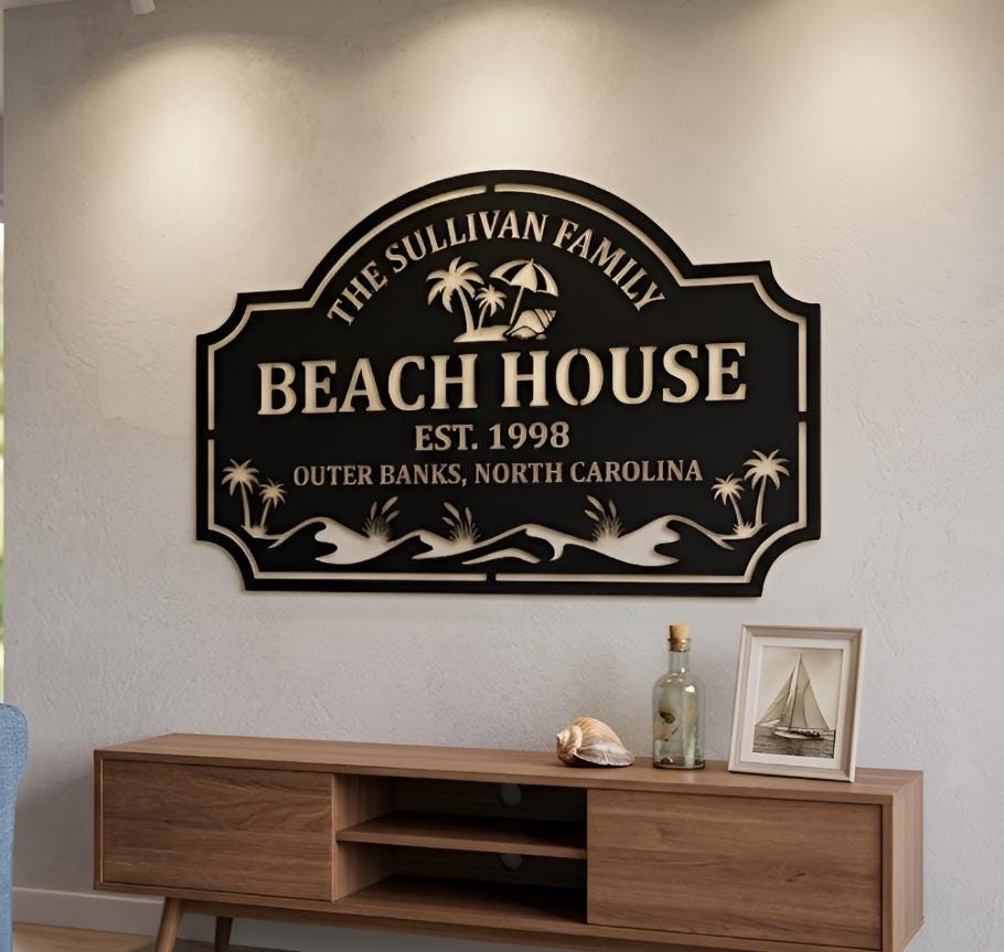 Personalized LED Beach House Sign, Custom Metal Family Name Wall Decor, Beach House Decor