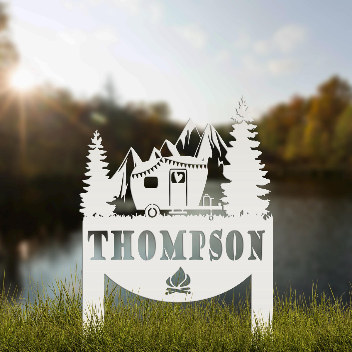 Camping Sign with Your Name | Personalized Camper Yard Stake for RVs, Campsites, or Backyards | Custom Outdoor Metal Decor