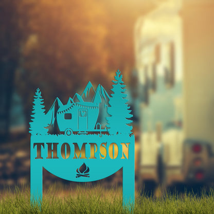 Camping Sign with Your Name | Personalized Camper Yard Stake for RVs, Campsites, or Backyards | Custom Outdoor Metal Decor