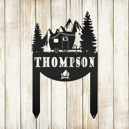 Camping Sign with Your Name | Personalized Camper Yard Stake for RVs, Campsites, or Backyards | Custom Outdoor Metal Decor