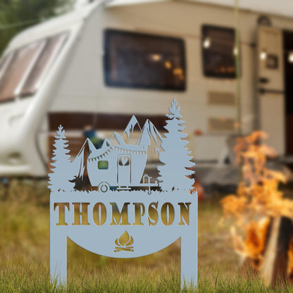 Camping Sign with Your Name | Personalized Camper Yard Stake for RVs, Campsites, or Backyards | Custom Outdoor Metal Decor