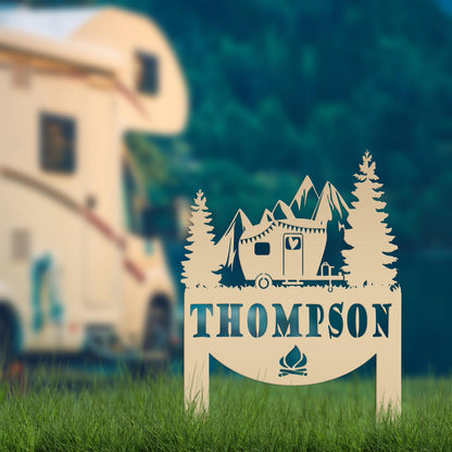 Camping Sign with Your Name | Personalized Camper Yard Stake for RVs, Campsites, or Backyards | Custom Outdoor Metal Decor