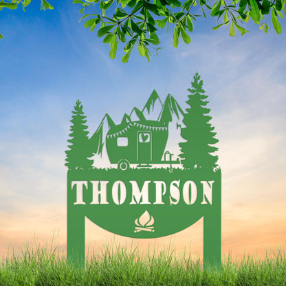 Camping Sign with Your Name | Personalized Camper Yard Stake for RVs, Campsites, or Backyards | Custom Outdoor Metal Decor