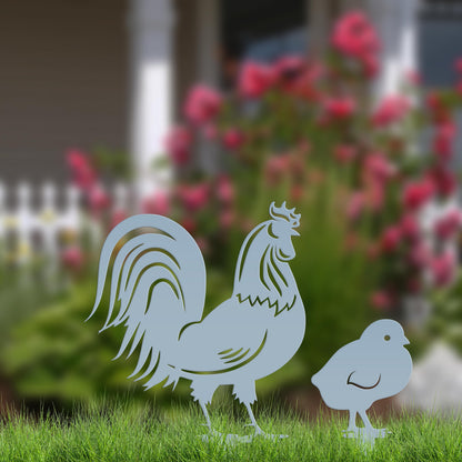 Assorted Chicken Garden Metal Yard Stakes