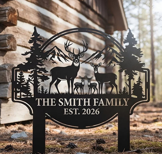 Custom Deer Family Metal Sign, Rustic Cabin Decor for Lodge and Woodland Home, Gift for dad