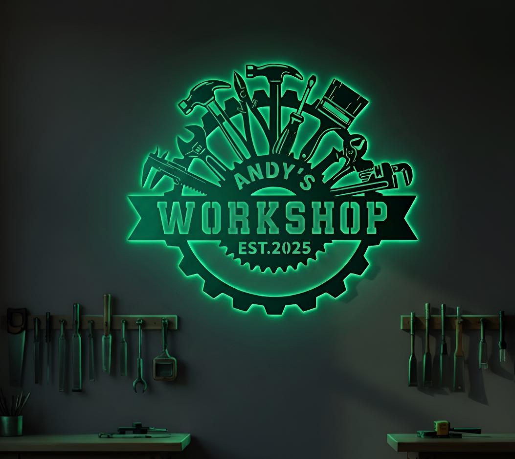 Father’s Day LED Workshop Sign, Personalized Garage Neon Decor, Custom Tool Wall Light Gift for Dad
