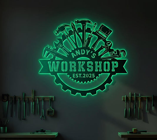 Father’s Day LED Workshop Sign, Personalized Garage Neon Decor, Custom Tool Wall Light Gift for Dad