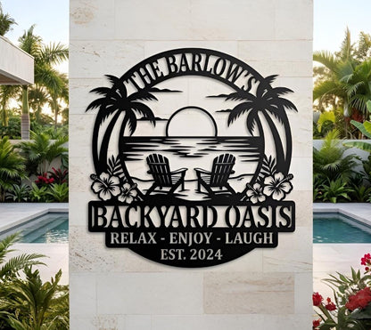 Personalized Backyard Oasis LED Sign, Custom Tropical Pool Decor, Palm Tree Neon Wall Art for Patio
