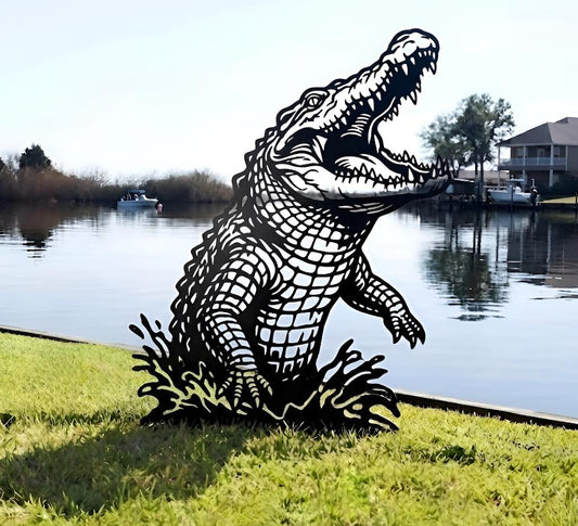 Alligator Metal Yard Art, Crocodile Garden Stake, Swamp Outdoor Decor, Coastal Lawn Sculpture
