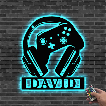 Custom Gamer Sign Led Lights, Personalized Gaming Wall Art with Headset, Gamer Gift Sign, Dad Gift