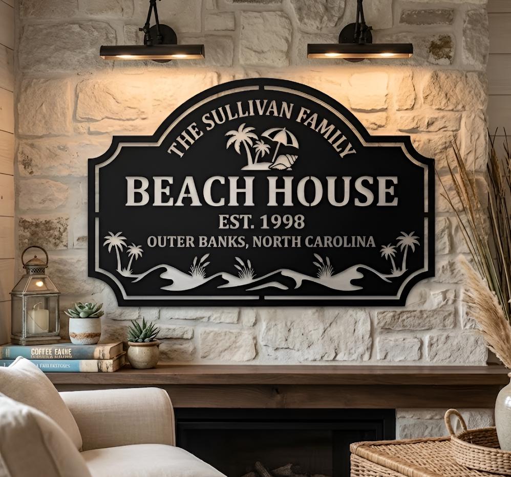 Personalized LED Beach House Sign, Custom Metal Family Name Wall Decor, Beach House Decor