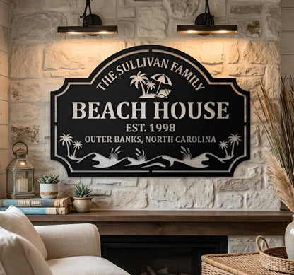 Personalized LED Beach House Sign, Custom Metal Family Name Wall Decor, Beach House Decor